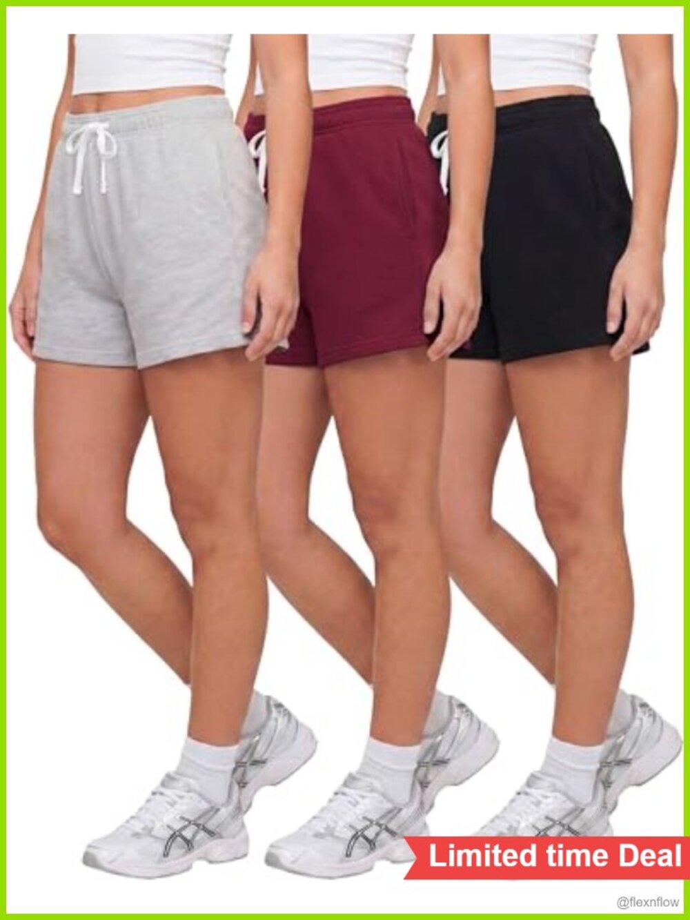 Womens Fleece Sweat Shorts 3 Pack Drawstring Pockets Loungewear Sleep